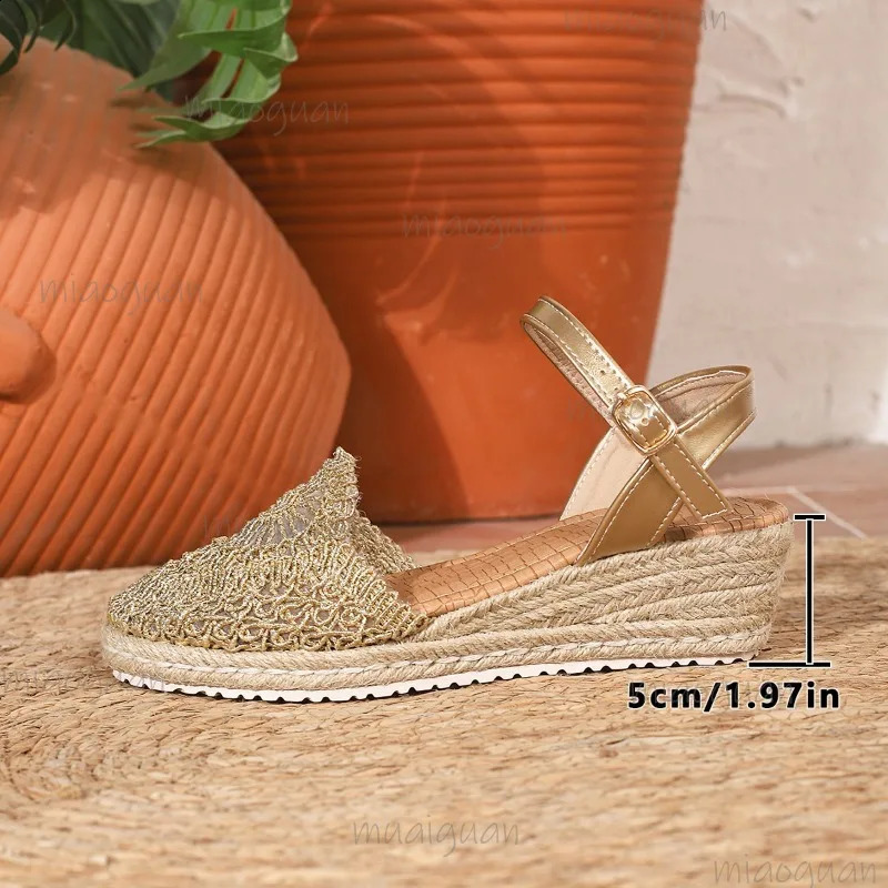 2026 Womens Wedge Espadrille Sandals Ankle Strap Platform Shoes Breathable Knit n Fashion Casual Summer Sandals Size35 260415