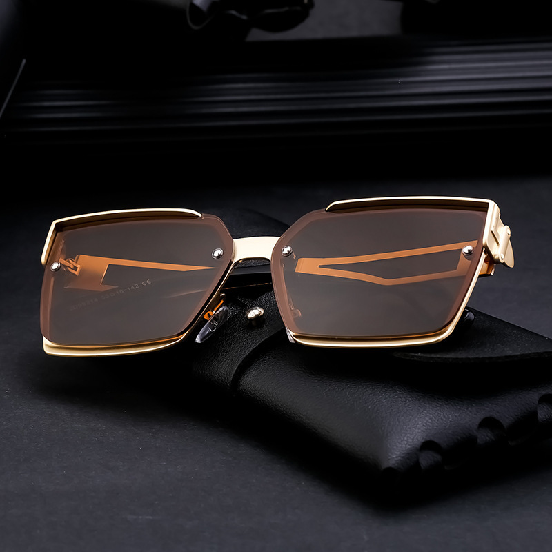 Cross Border New Metal Designer Sunglasses Men's Box High-end Outdoor Large Frame Glasses Women's UV Resistant Beach Sunglasses Wholesale