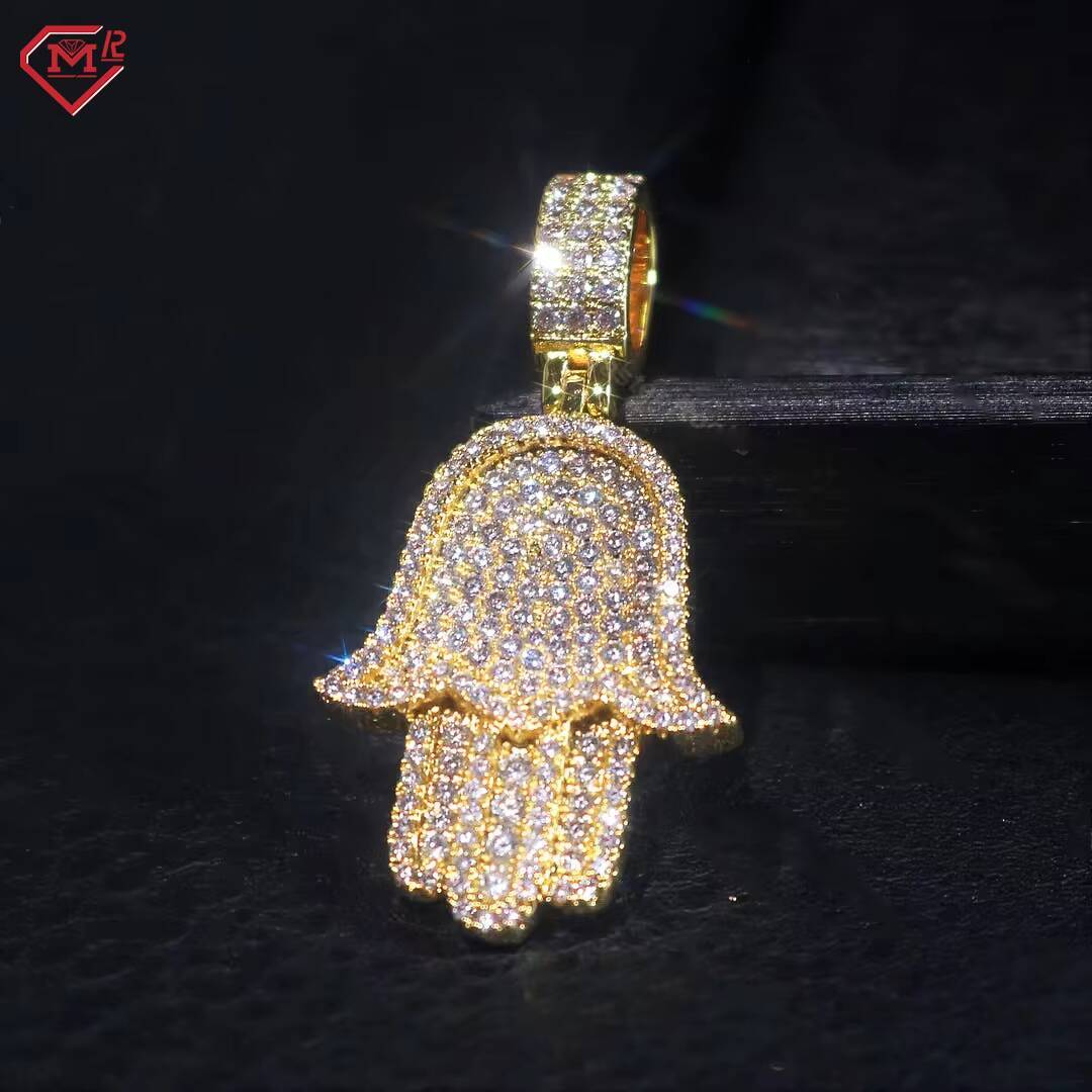 High Quality Custom Moissanite Pendant Hip Hop Jewelry Palm Shaped Amulet S925 Silver Moissanite Pendant