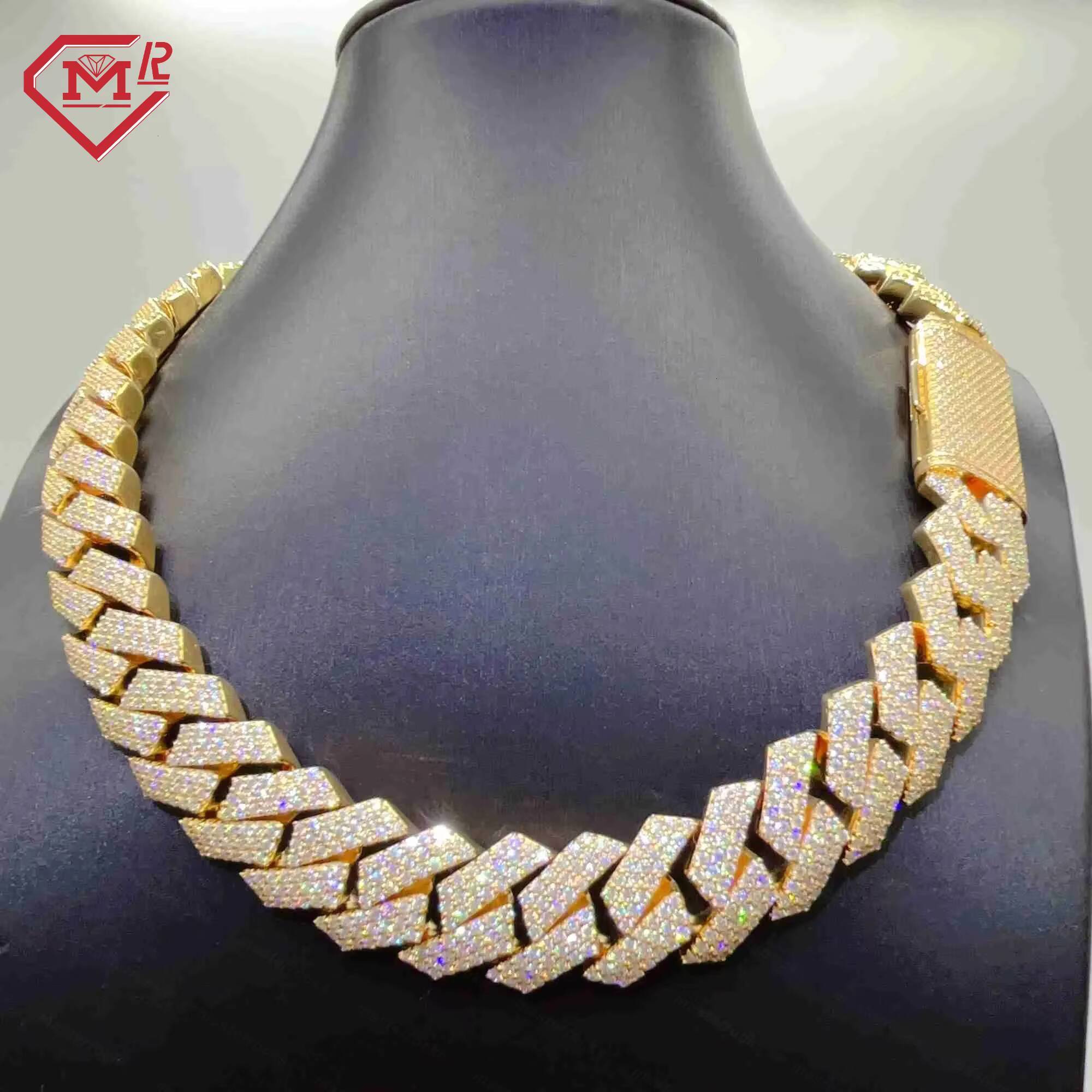 Custom 18mm 3rows Iced Out Vvs Moissanite Cuban Men Necklace Hip Hop Moissanite Cuban Chain