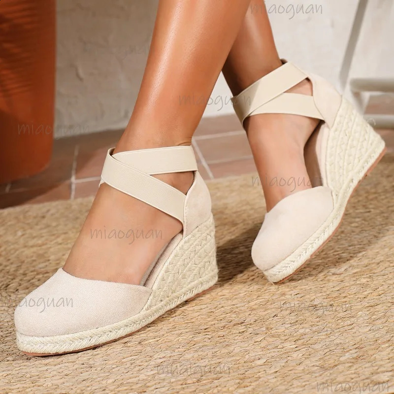 Cover Toe Womens Espadrille Wedge Sandals Ankle Strap Summer Slip-on Comfortable Platform Shoes for Ladies 2026 260415