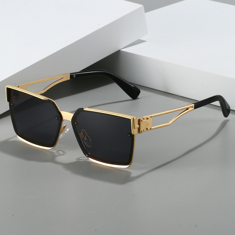 Cross Border New Metal Designer Sunglasses Men's Box High-end Outdoor Large Frame Glasses Women's UV Resistant Beach Sunglasses Wholesale