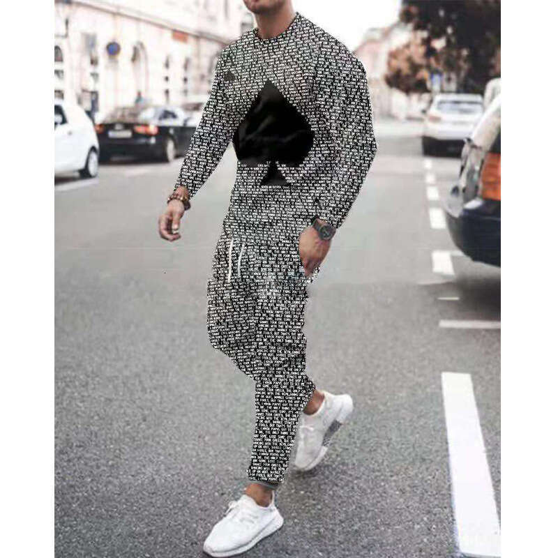 Men 2 Piece Tracksuit Set Digital Print Long Sleeve Crew Neck Sweatshirt Sweatpants Casual Loose Fit Soft Warm Breathable Lightweight Daily Sportswear