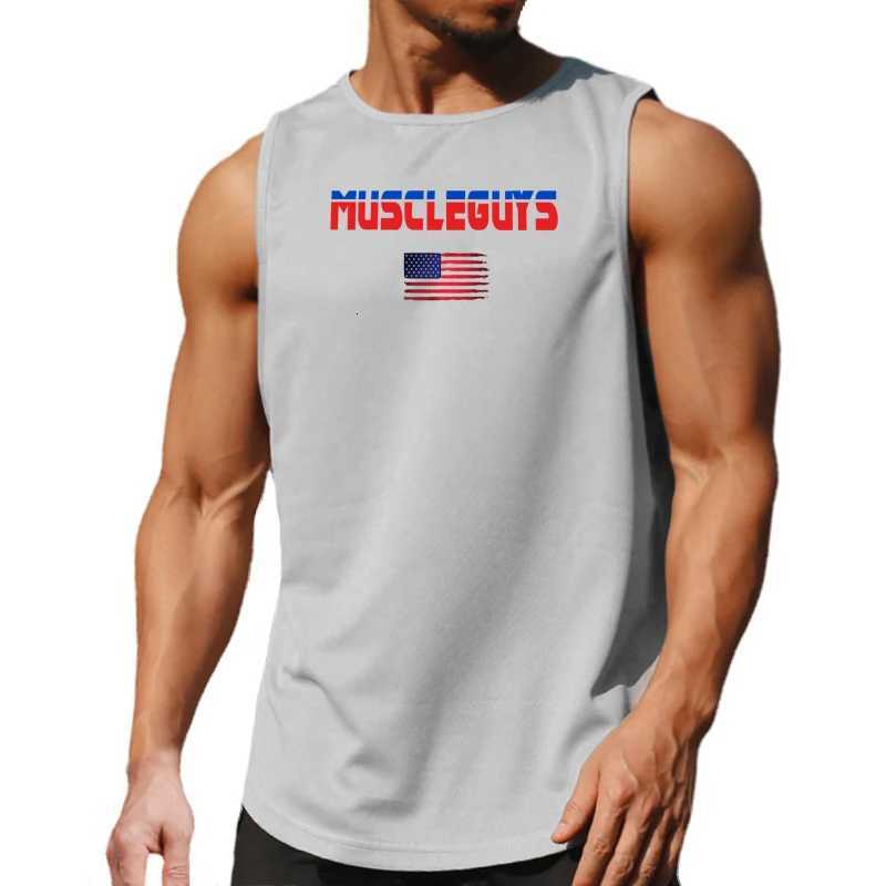 Muscleguys US Flag Running Vests Mens Summer Mesh Training Sleeveless Shirt Quick Drying Loose Fitness Tank Top Sports ClothingT260416