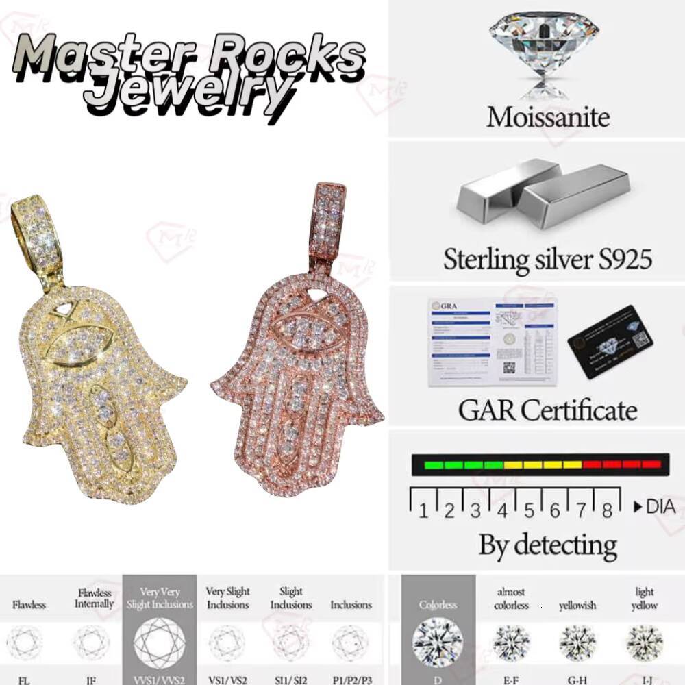 Hiphop Moissanite Pendant 925 Sterling Silver Hamsa Hand Iced Out VVS Custom Moissanite Pendant