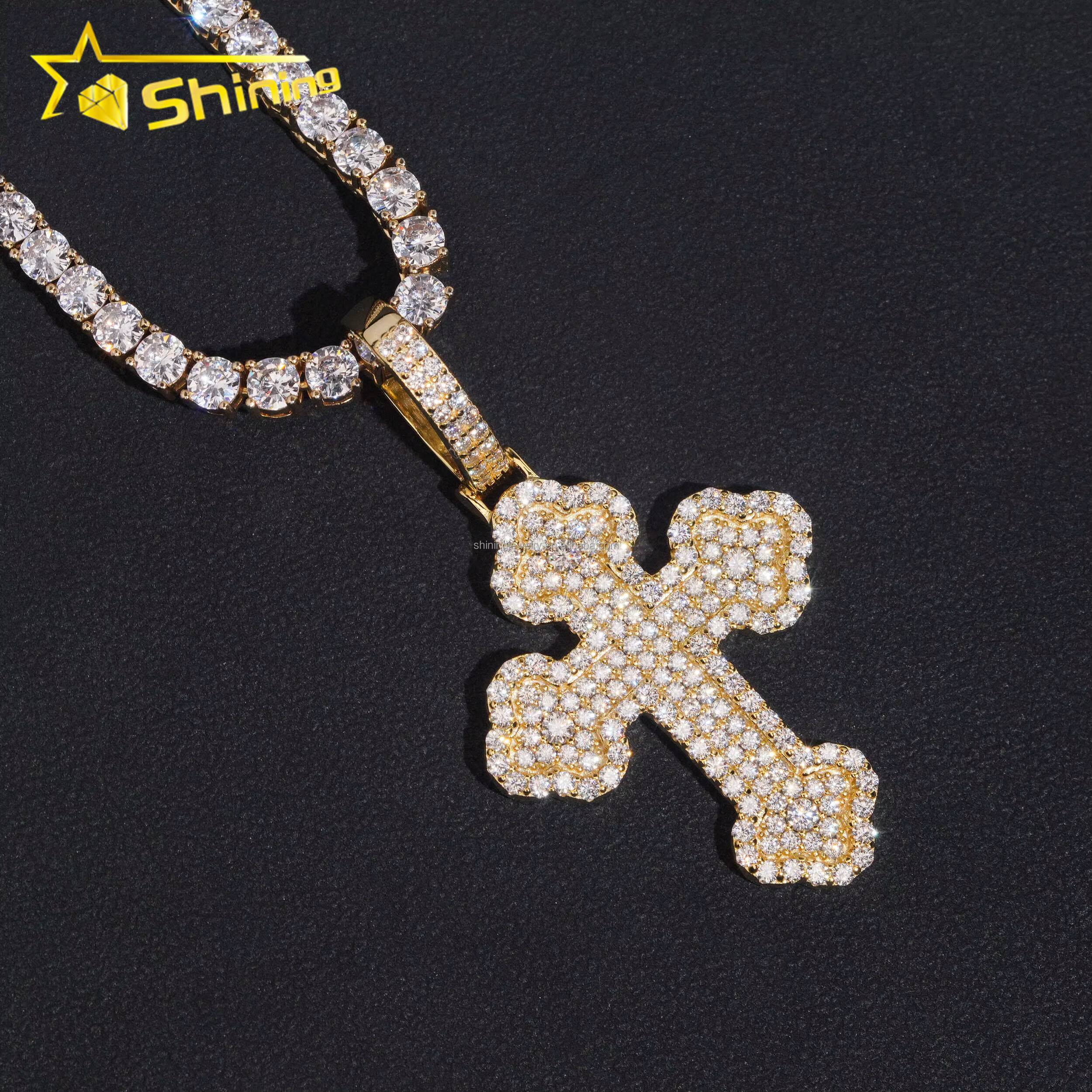 Drop Shipping Low Price High Quality Hip Hop Fashion Man Stylish Rapper Jewelry FL Moissanite Diamond S925 Silver Cross Pendant