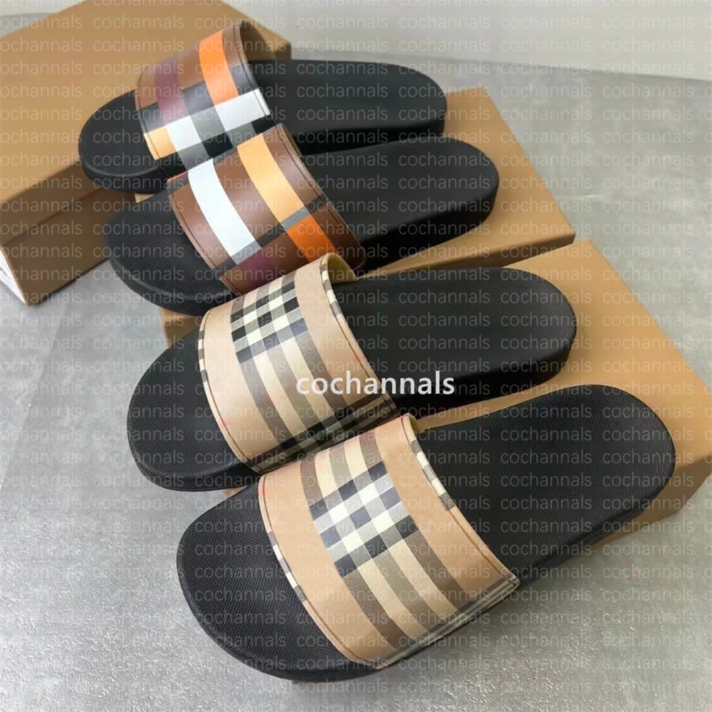 Designer Check Slides Summer Beach Slippers Vintage Tartan Slider Men Women High Quality Luxury Sandals Archive Beige Print Embossed Slide