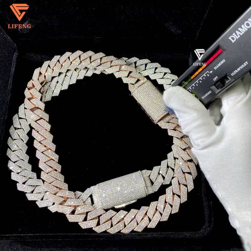 20MM Moissanite Cuban Link Chain 4 Rows Customizable Iced Out Moissanite Diamond Cuban Link Chain Hiphop in 925 Sterling Silver