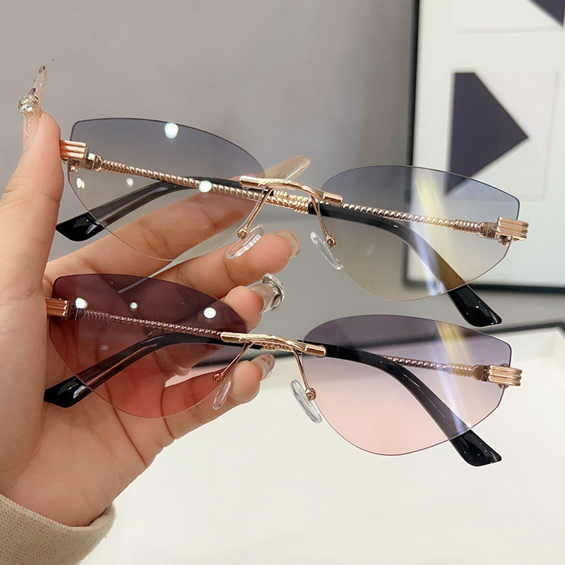 New Cross-border Metal Frameless Women's Designer Sunglasses With European And American Styles Fashionable And Unique Men's Outdoor UV Resis