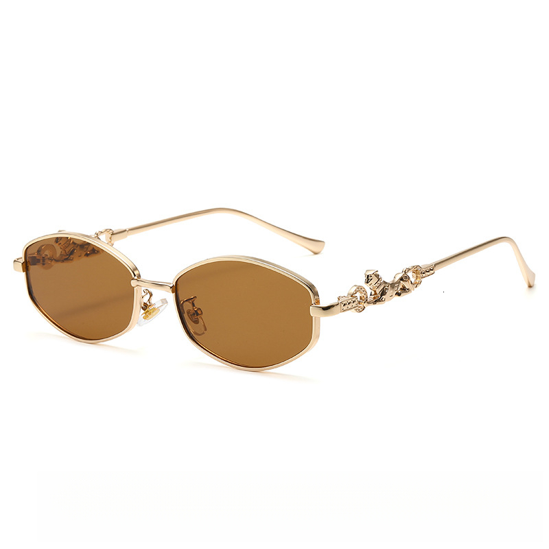 High End Cross-border New Small Frame Metal Cheetah Designer Sunglasses Unique And Fashionable Outdoor UV Resistant Sunglasses Wholesale