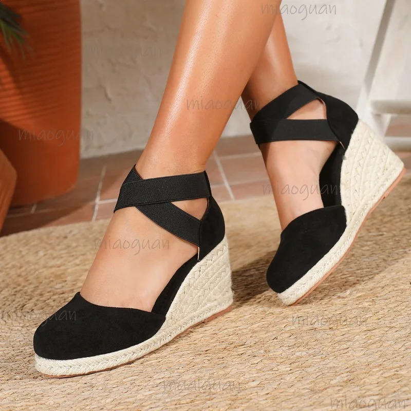 Cover Toe Womens Espadrille Wedge Sandals Ankle Strap Summer Slip-on Comfortable Platform Shoes for Ladies 2026 260415