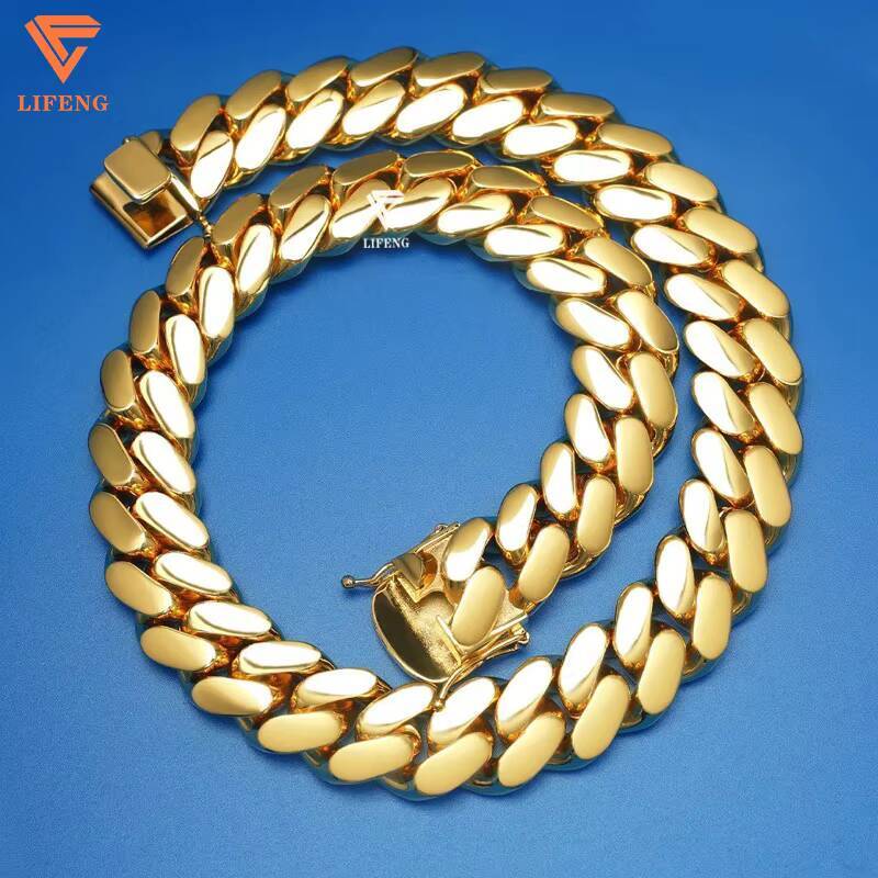 Hiphop Jewelry Chunky Cuban Link Chain for Men 14/15/20mm 18K Gold Plated 925 Silver Miami Cuban Chain Necklace for Men