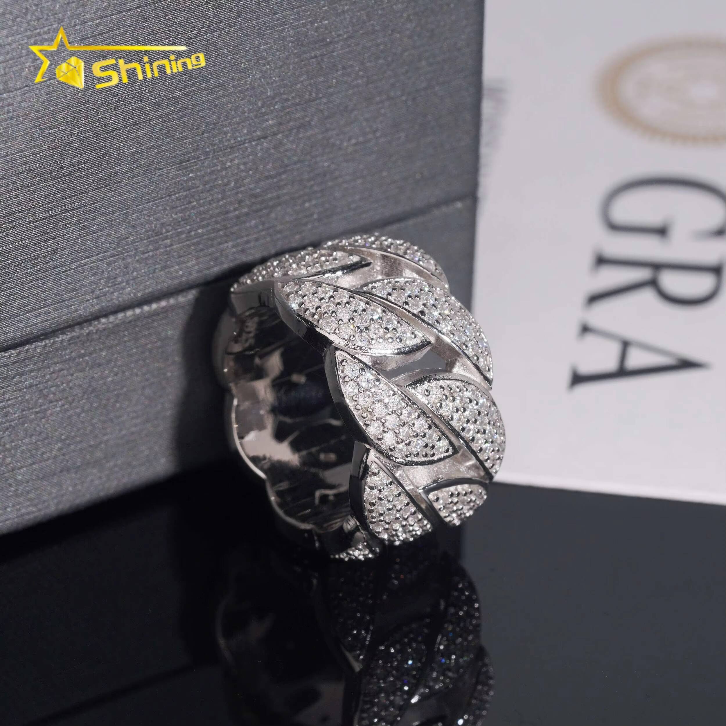 925 Silver Cuban Link Ring Fully Iced Out VVS Moissanite Ring Fine Jewelry Custom High Quality Men Weeding Rings
