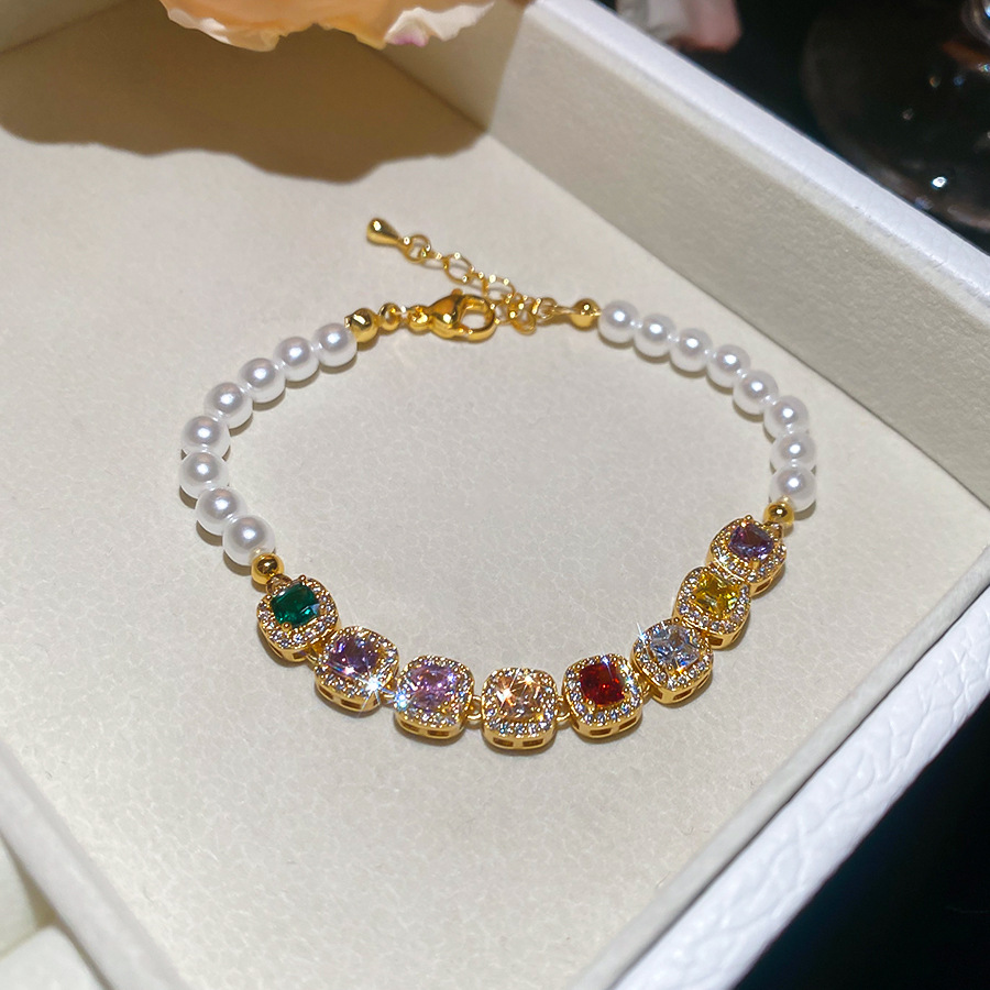 Sparkling Colorful Gemstone Small Cube Pearl Bracelet, Exquisite Craftsmanship, Light Luxury, High-End Feel, Unique and Versatile Jewelry - view 8