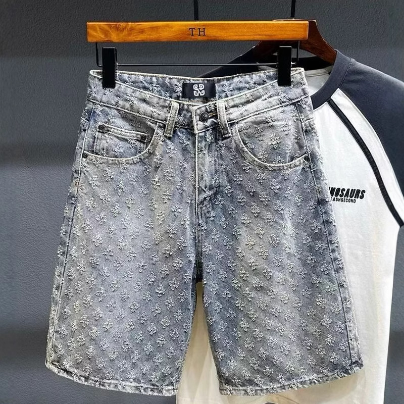 2026 New Designer Luxury Brand Summer Breathable Fashion American Casual Retro Ripped Denim Shorts Straight Tube Loose Commercial Street Versatile