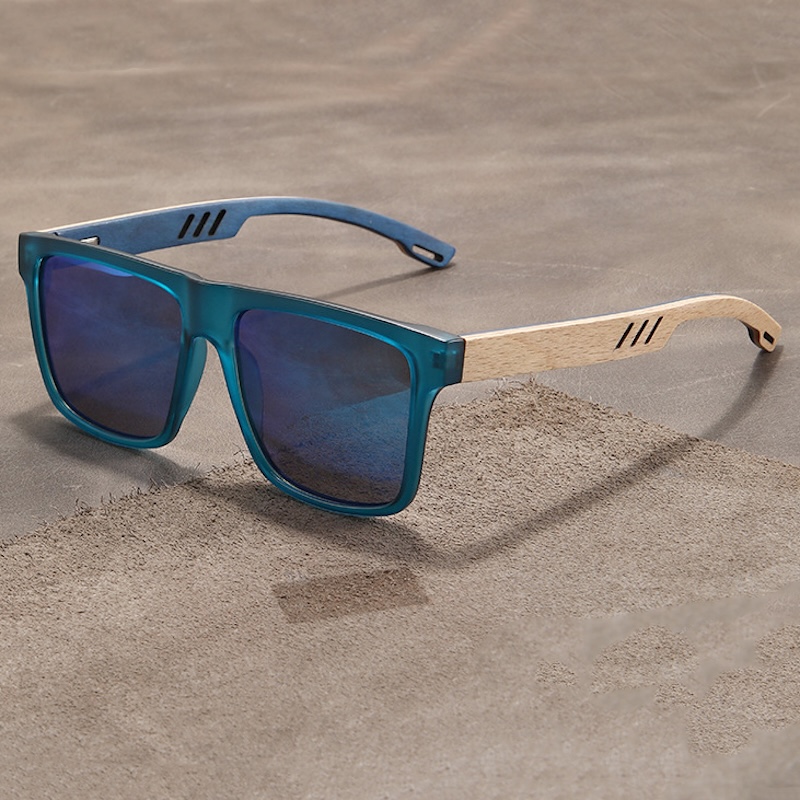 Square Optical Glasses Men Anti Blue Light Wood Grain for Computer Work Oversized Blue Blocking RX Myopia Prescription Bamboo Design Office Essentials