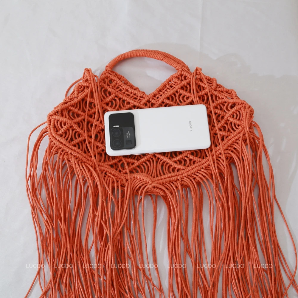 Casual Bali Summer Beach Shoulder Bag Bohemian Tassel Woven Women Handbags Large Capacity Tote n Hollow Rope Purse 260415