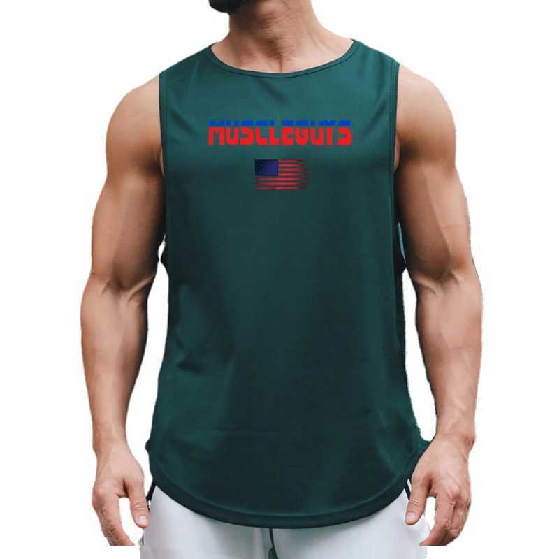 Muscleguys US Flag Running Vests Mens Summer Mesh Training Sleeveless Shirt Quick Drying Loose Fitness Tank Top Sports ClothingT260416