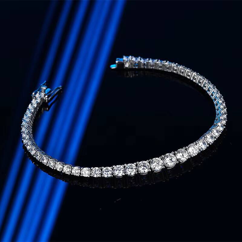 QYT Jewelry S925 Sterling Silver Gradient Moissanite Bracelet Womens Fine Tennis Bracelet