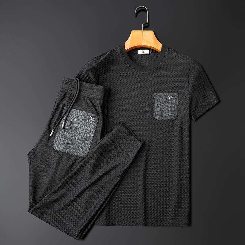 Minglu Summer Ice Silk Elasticity Men's T-shirts Short Sleeve Solid Color Casual Male Tshirts Luxury Round Collar Man Tees 4XL Asia Size