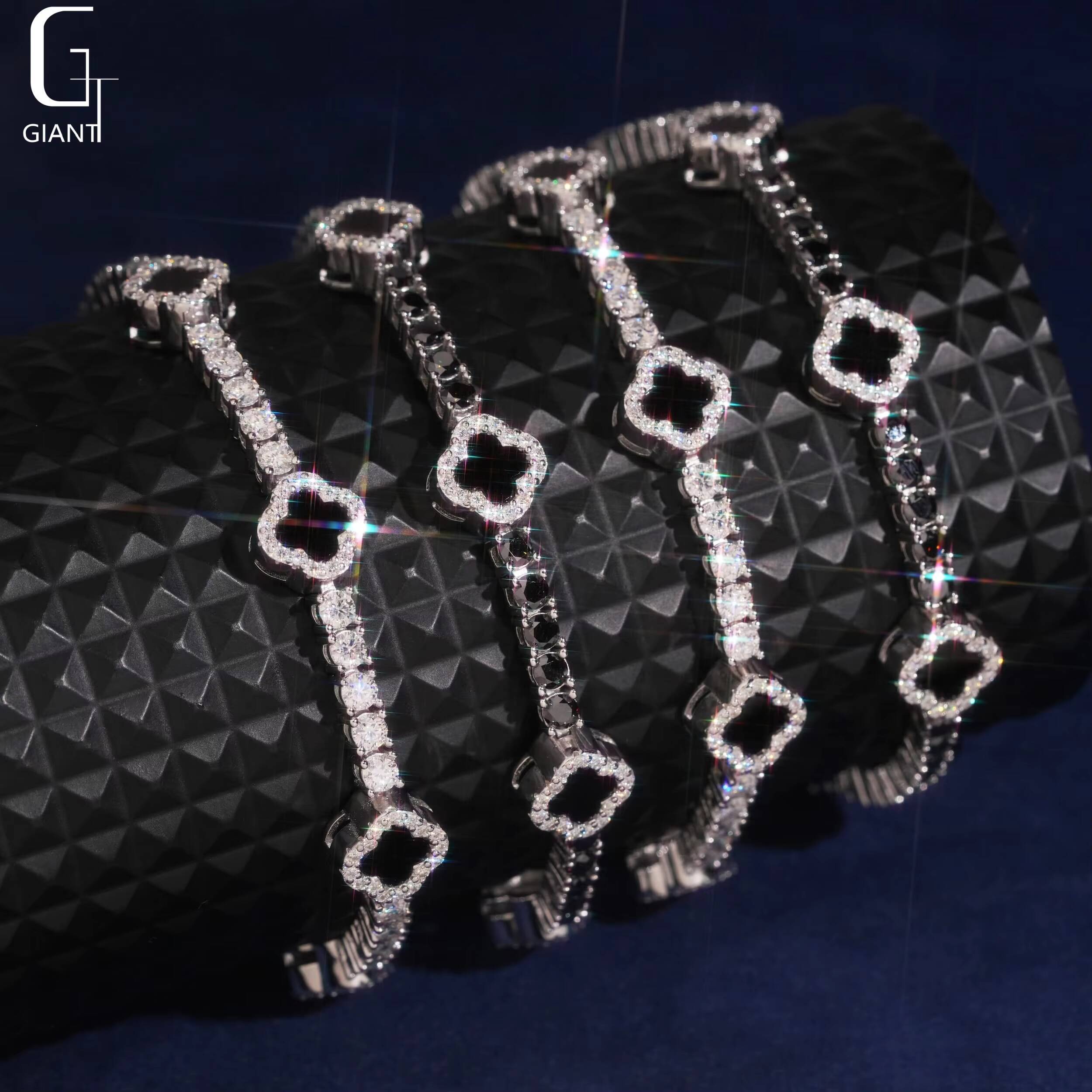 US Stock Pass Diamond Test VVS Moissanite Tennis Chains 925 Silver Tennis Bracelet Four Leaf Clover Moissanite Tennis Chains GRA