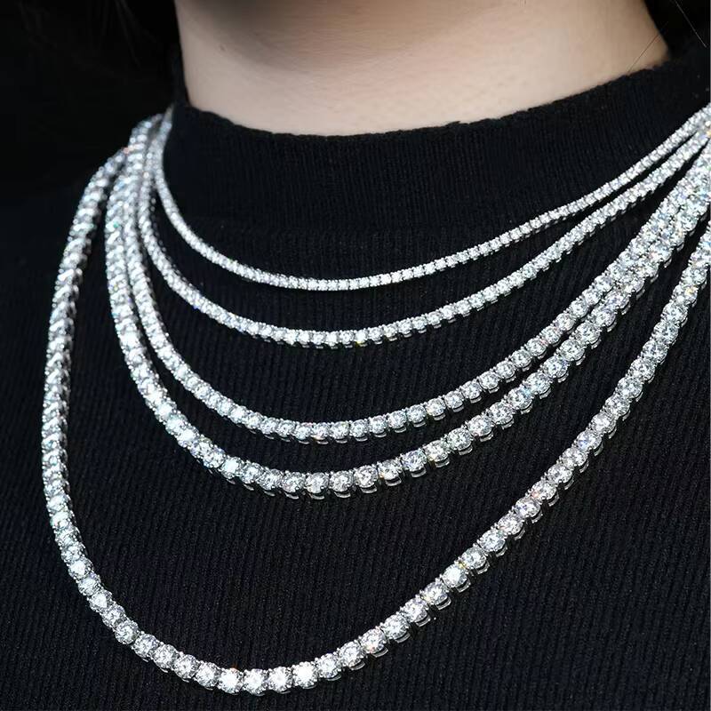 Wholesale Hip Hop Iced Out Jewelry 2mm-6mm D Color VVS Moissanite Tennis Chains 925 Sterling Silver Moissanits Necklaces