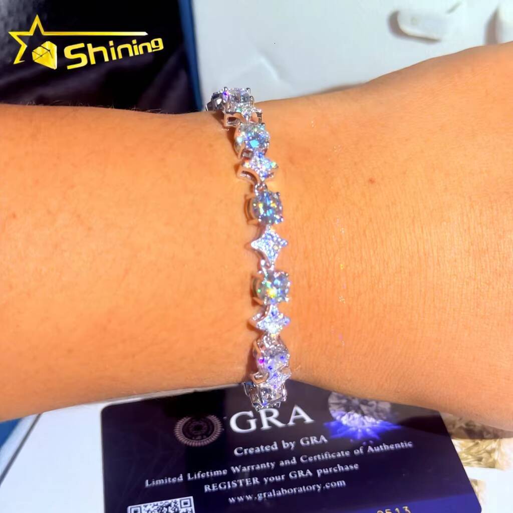 Fine Jewelry Fashion Elegant 925 Silver White Gold Plated Pass Diamond Tester Moissanite Cuban Link Iced Out Tennis Bracelet