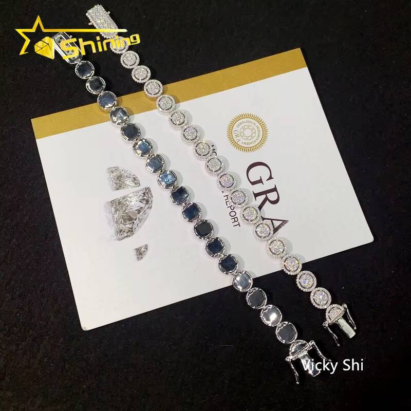 Hip Hop Jewelry 10MM Iced Out VVS Moissanite Cuban Bracelet Custom 925 Sterling Silver Mens Luxury Bracelet