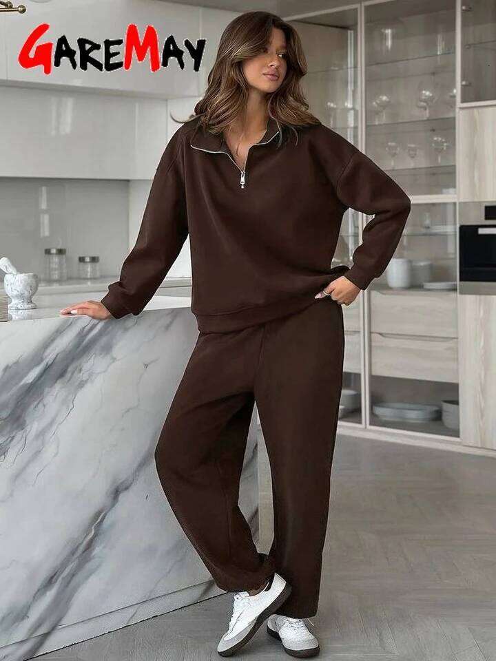 Spring Women s Tracksuit with Zipper Cotton Oversize Classic Pink Two Piece Set Casual Yellow Trouser Suits for MAKOUFEI