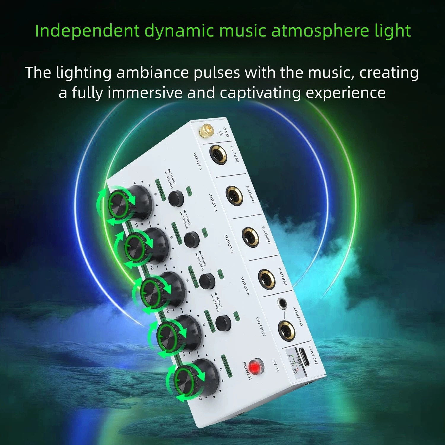 4-channel audio mixer for low noise recording, suitable for home studio four channel stereo audio mixer