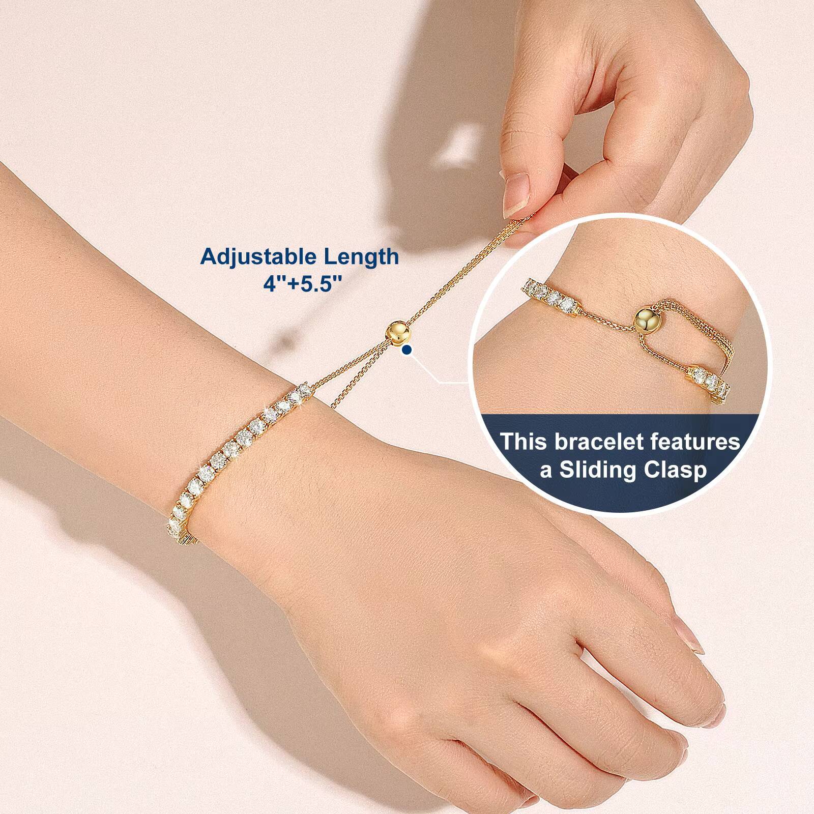 Fashion 2mm-3mm Moissanite Trendy Jewelry 925 Silver VVS Moissanite Diamond Adjustable Slider Tennis Bracelet for Women Gift