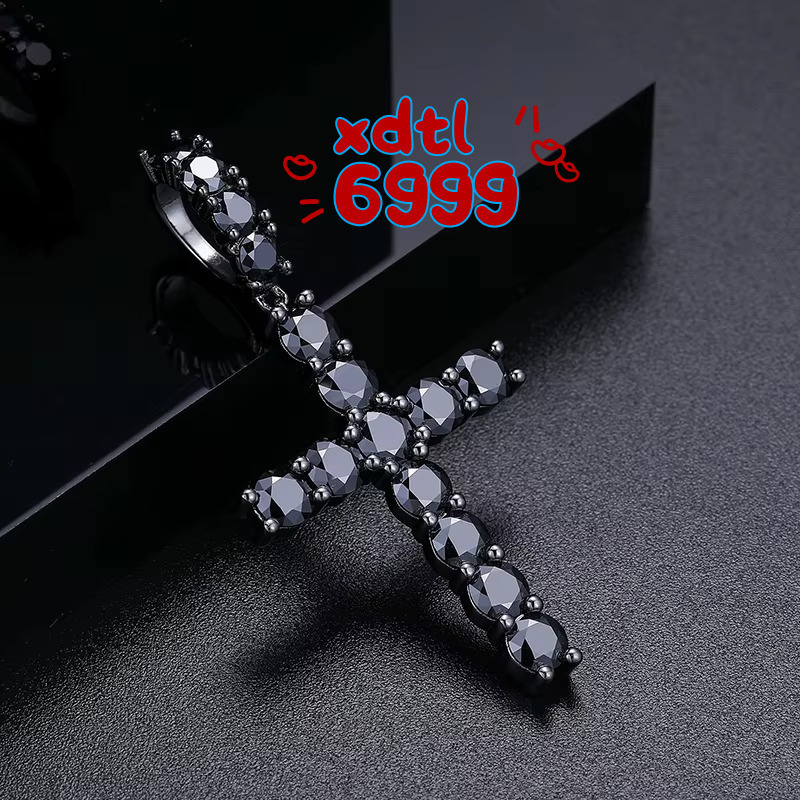 Sterling Black Plated 925 Silver Black Color VVS1 Moissanite Diamond Hip Hop Cross Pendant for Men Women