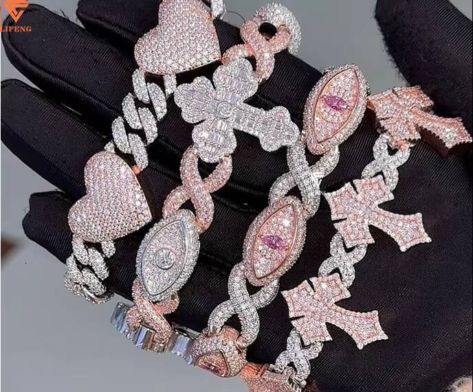 Hiphop Bracelet Iced Out VVS Moissanite Diamond Charm Bracelet 925 Sterling Silver Custom Rope Chain Bracelet Fine Jewelry Women