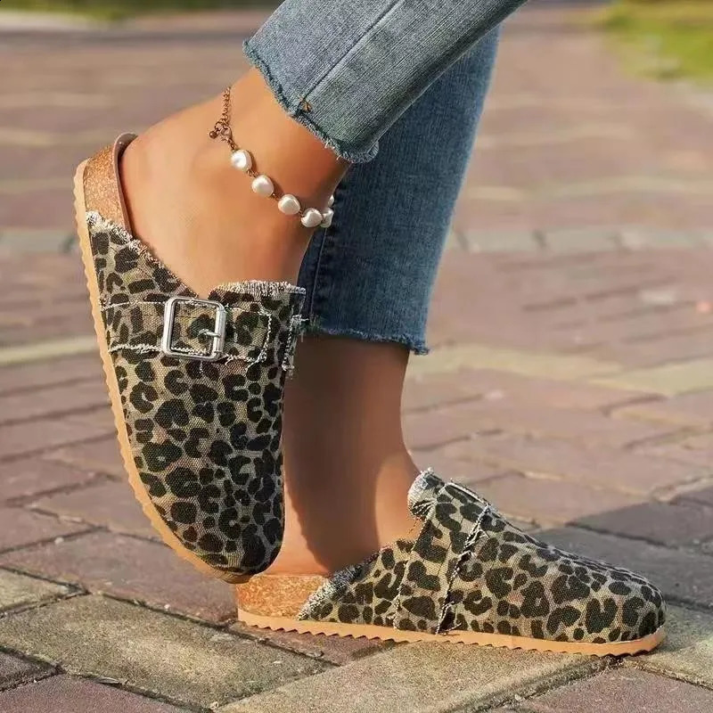 Spring Classic Womens Closed Toe Cork Sandals Slippers Ladies Leopard Cork Slippers Camo Mule Clogs Shoes Flats 260415