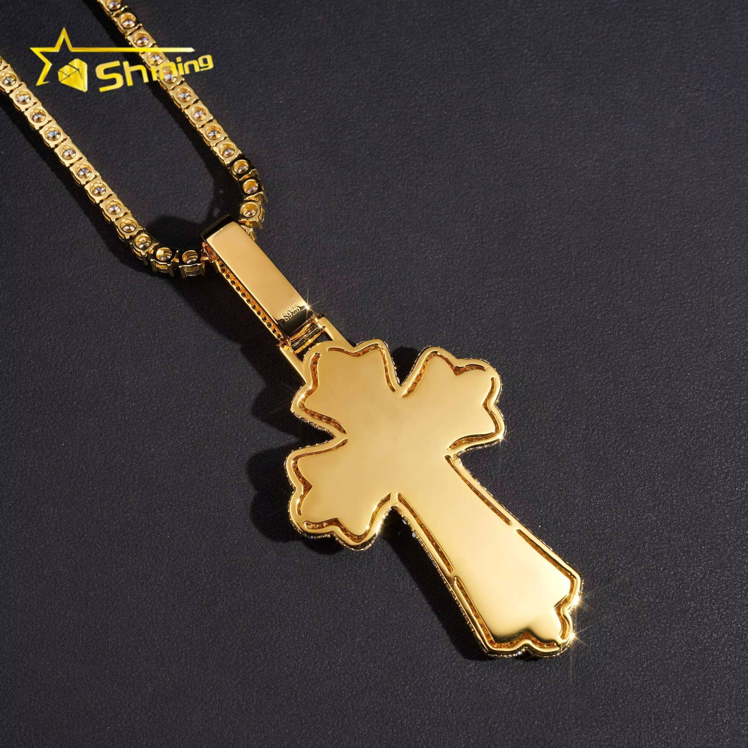 Rapper Jewelry 925 Sterling Silver Hip Hop Fancy Shape Iced Out 18k Gold Plated Moissanite Cross Pendant