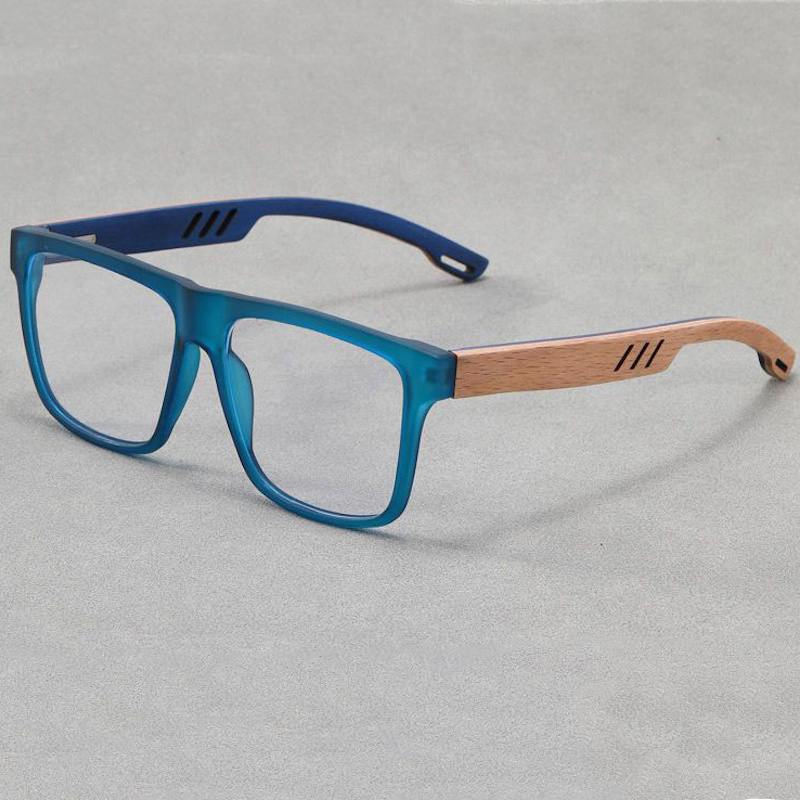 Square Optical Glasses Men Anti Blue Light Wood Grain for Computer Work Oversized Blue Blocking RX Myopia Prescription Bamboo Design Office Essentials