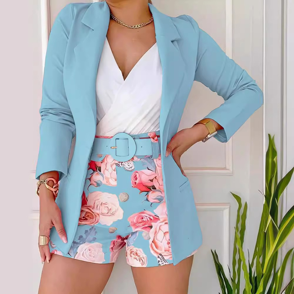 style suit with shorts and blazer includes belt 240816