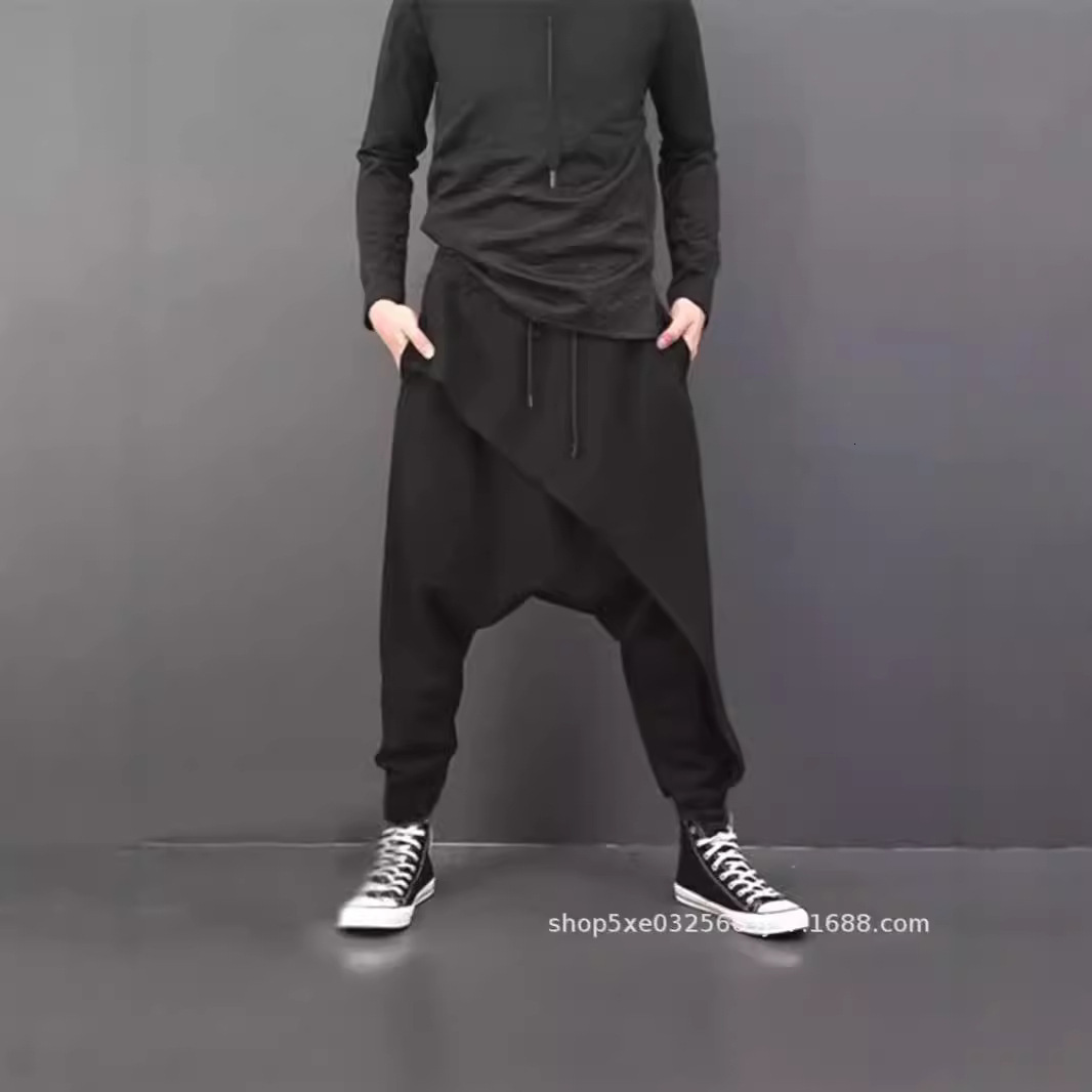 Runway Lantern Pants Loose Drop-Crotch Harem Skinny Pants Harajuku Personality Dark Big Crotch Pants Stretchy Sports Baggy Pants Trendy 210723