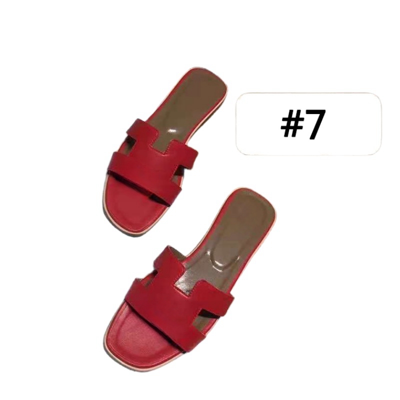 (pls order base on pictures, not written color name) Flat Heel Beach Slippers Sandals Classic Summer Designer Fashion Letter Flops Leather Lady Slides