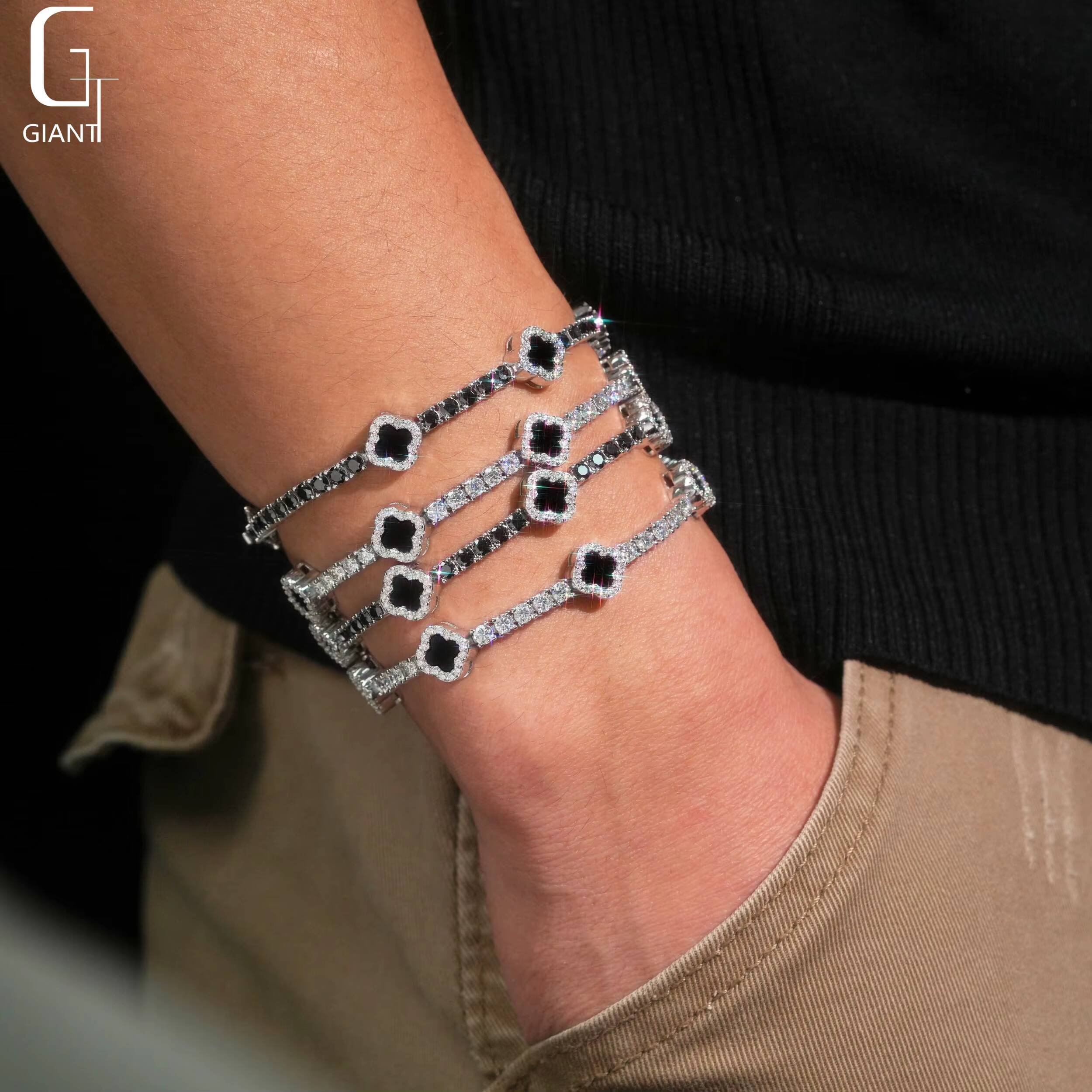 US Stock Pass Diamond Test VVS Moissanite Tennis Chains 925 Silver Tennis Bracelet Four Leaf Clover Moissanite Tennis Chains GRA
