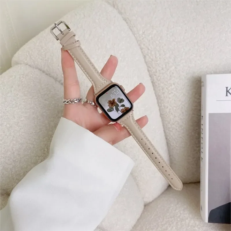 Leather Slim Strap for Apple Watch Band 44mm 40mm 41mm 45mm 38mm 42mm 49mm 44 45 IWatch Series 8 7 SE 6 5 4 3 2 1 Woman Bracelet