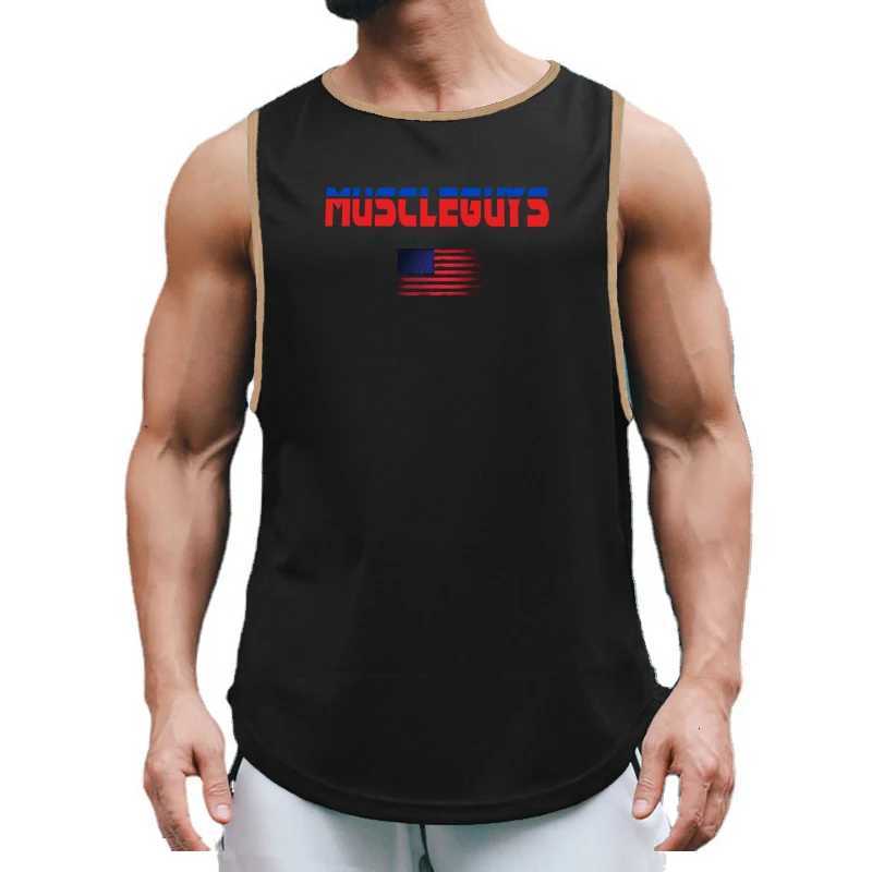 Muscleguys US Flag Running Vests Mens Summer Mesh Training Sleeveless Shirt Quick Drying Loose Fitness Tank Top Sports ClothingT260416