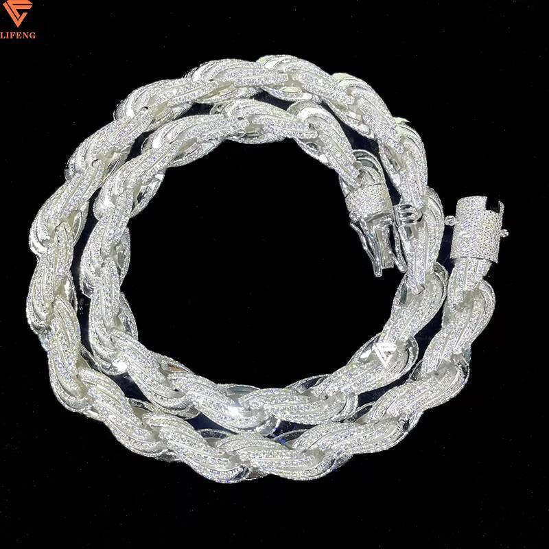 Iced Out 10mm Womens Pendant Necklace 925 Sterling Silver DVVS1 Moissanite Rope Chain Custom Fine Jewelry Charm Necklace
