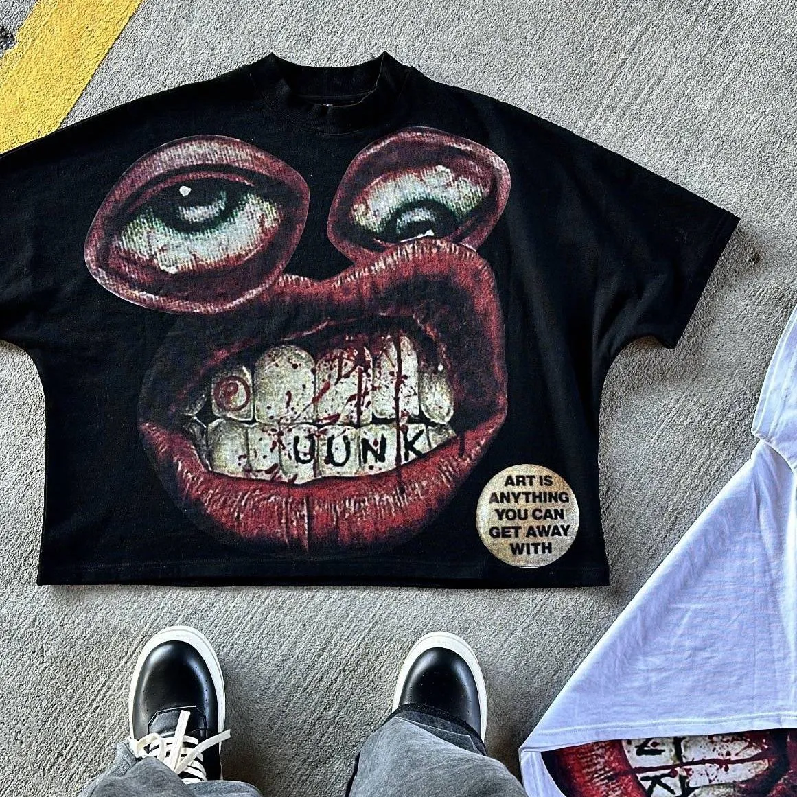 Blutosatire Boxy Men's t shirt High Street Trend Vintage Alphabet Goth Harajuku Casual Loose Y2K Women Retro Hip Hop Tops Graffiti Streetwear Ove