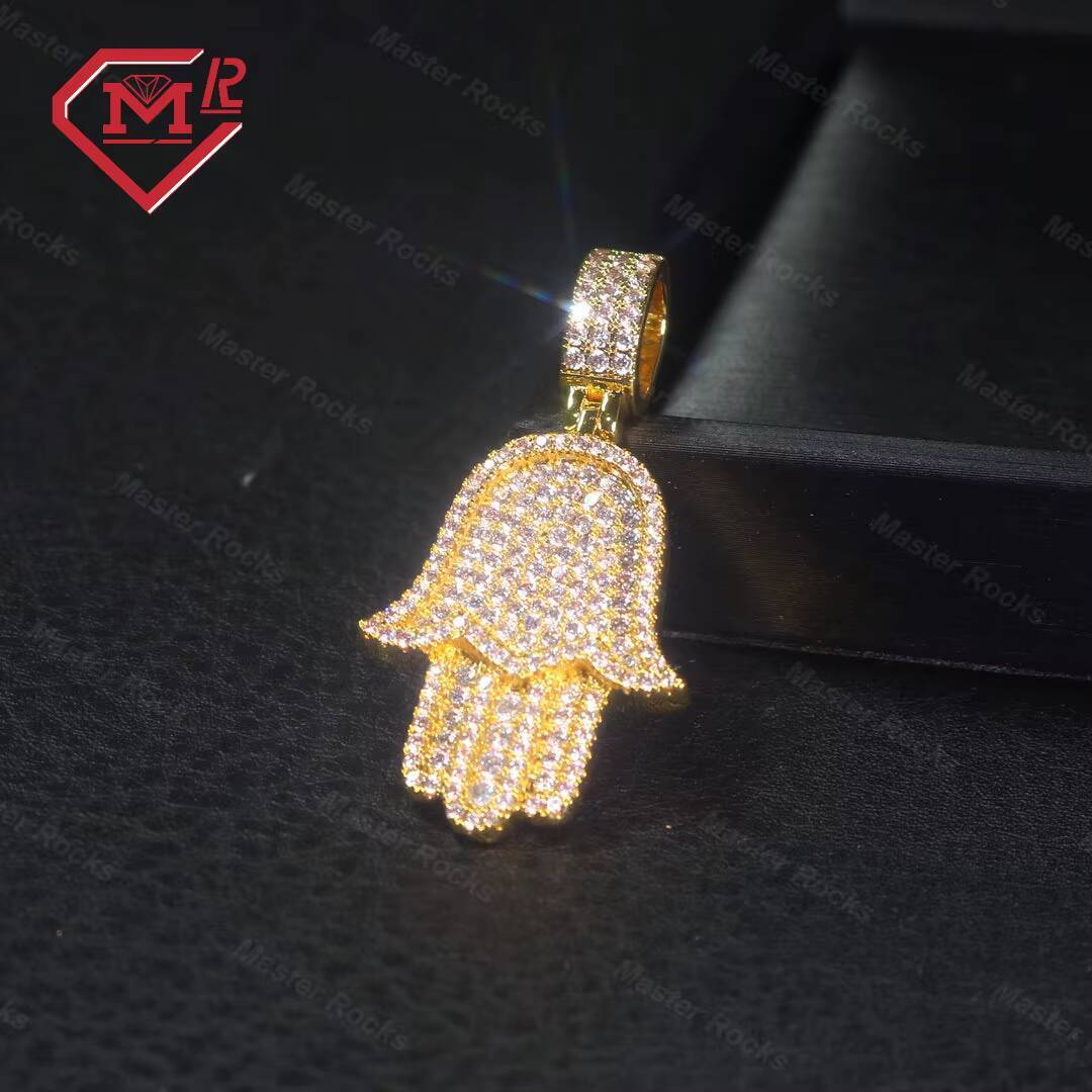 High Quality Custom Moissanite Pendant Hip Hop Jewelry Palm Shaped Amulet S925 Silver Moissanite Pendant