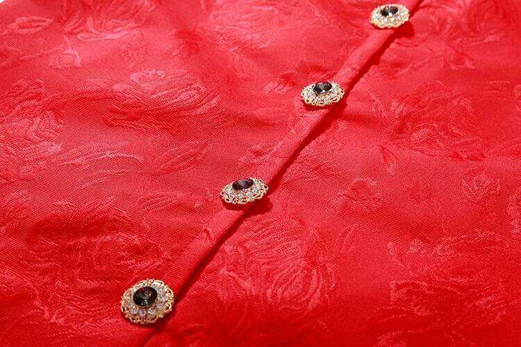 Luxury New Year Women Embroidery Dress A line Sleeveless Beading Pencil Straight Dresses Red Shinny Party Evening Clothing MAKOUFEI