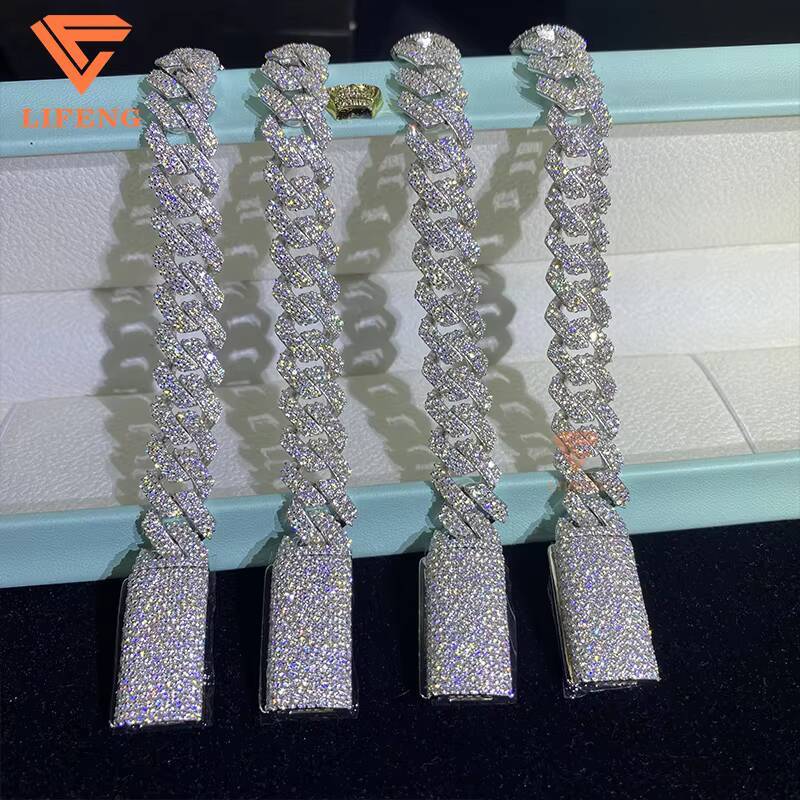 New Custom 12mm Cuban Link Chain Iced Out VVS Chain Moissanite Bracelet Hip Hop 925 Sterling Silver Bracelet Luxury Men Jewelry