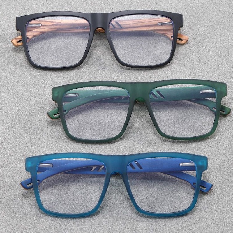 Square Optical Glasses Men Anti Blue Light Wood Grain for Computer Work Oversized Blue Blocking RX Myopia Prescription Bamboo Design Office Essentials