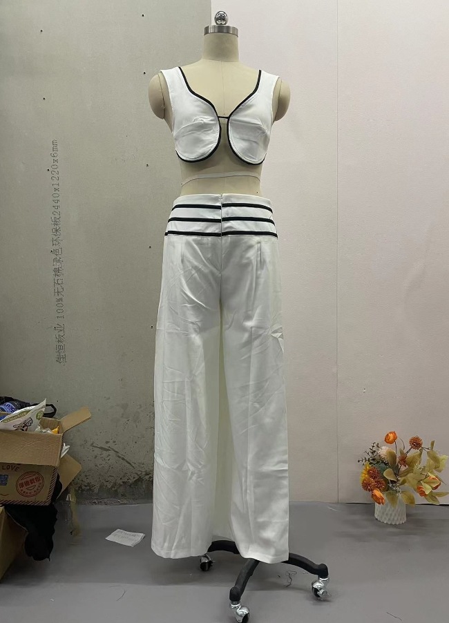 Women's Two Piece Pants Loose Fit Women Suit Two-piece Set Stylish Crop Top With Ruffle Detail High Waist Wide Leg For Commuting