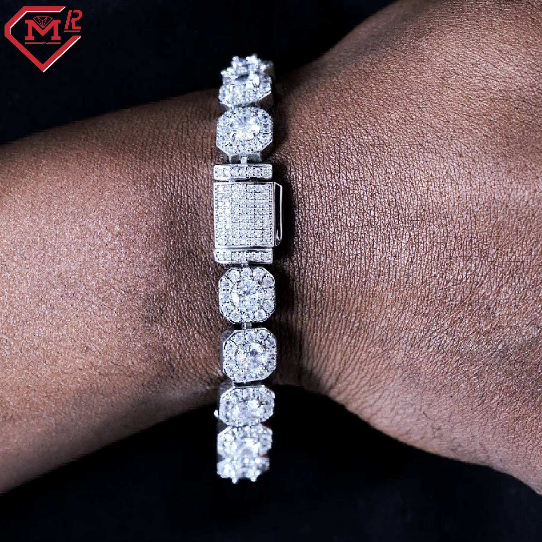 Hiphop 10mm Tennis Chain Cluster Gold Plated 925 Silver Necklace Bracelet Vvs Moissanite Tennis Chain